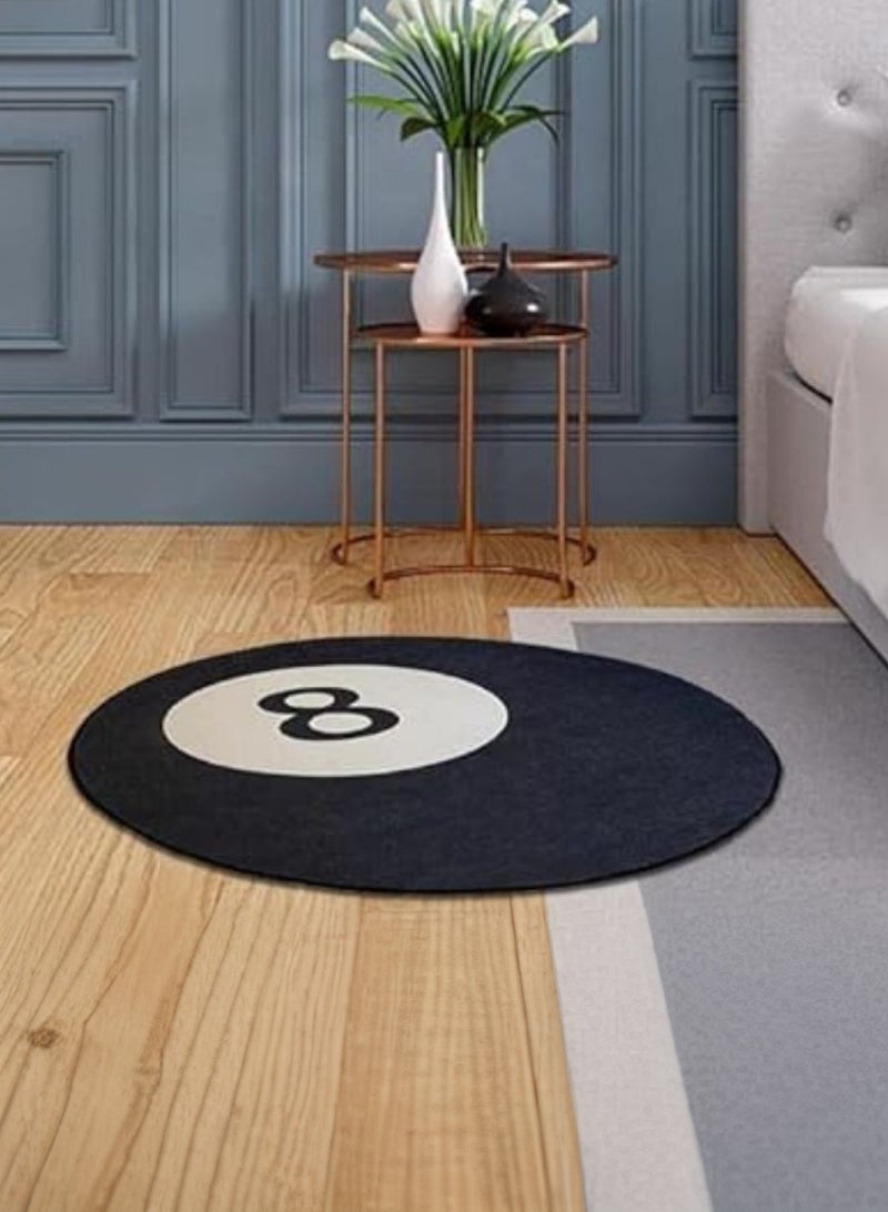 LOOPITYS Billiards No. 8 round floor mat, chair floor mat, non slip bathroom, bedroom, living room, entrance area floor mat, black carpet (60 * 60cm) - Image 1