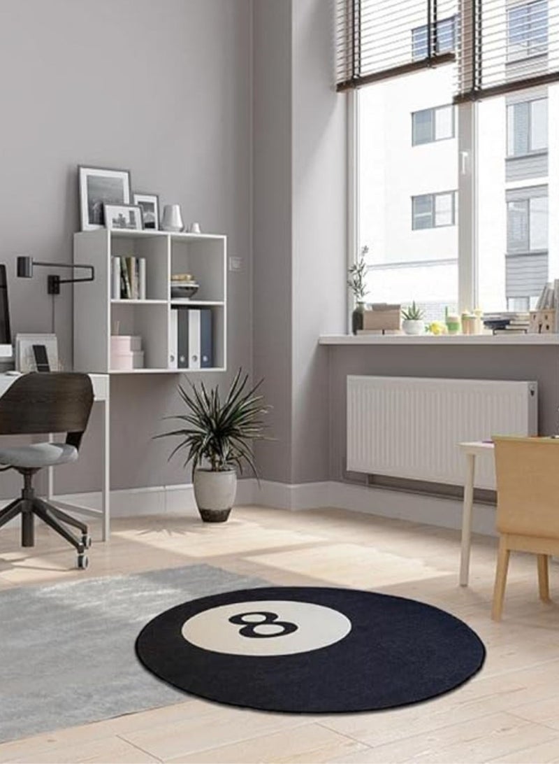 LOOPITYS Billiards No. 8 round floor mat, chair floor mat, non slip bathroom, bedroom, living room, entrance area floor mat, black carpet (60 * 60cm) - Image 2