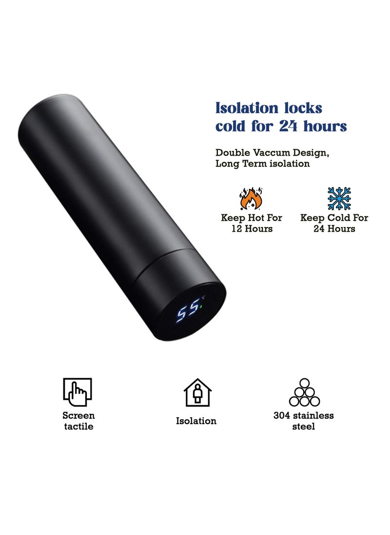 Bright Home - Bright Home Temperature Display Vacuum Insulated Water Bottle (500ML) Mug with LED Temperature Leak Proof Hot & Cold for 12 Hours Thermos Perfect for Campaign Travelling (Black) - Image 1