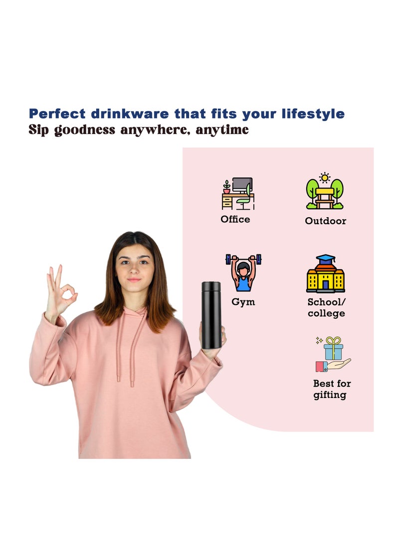 Bright Home - Bright Home Temperature Display Vacuum Insulated Water Bottle (500ML) Mug with LED Temperature Leak Proof Hot & Cold for 12 Hours Thermos Perfect for Campaign Travelling (Black) - Image 1
