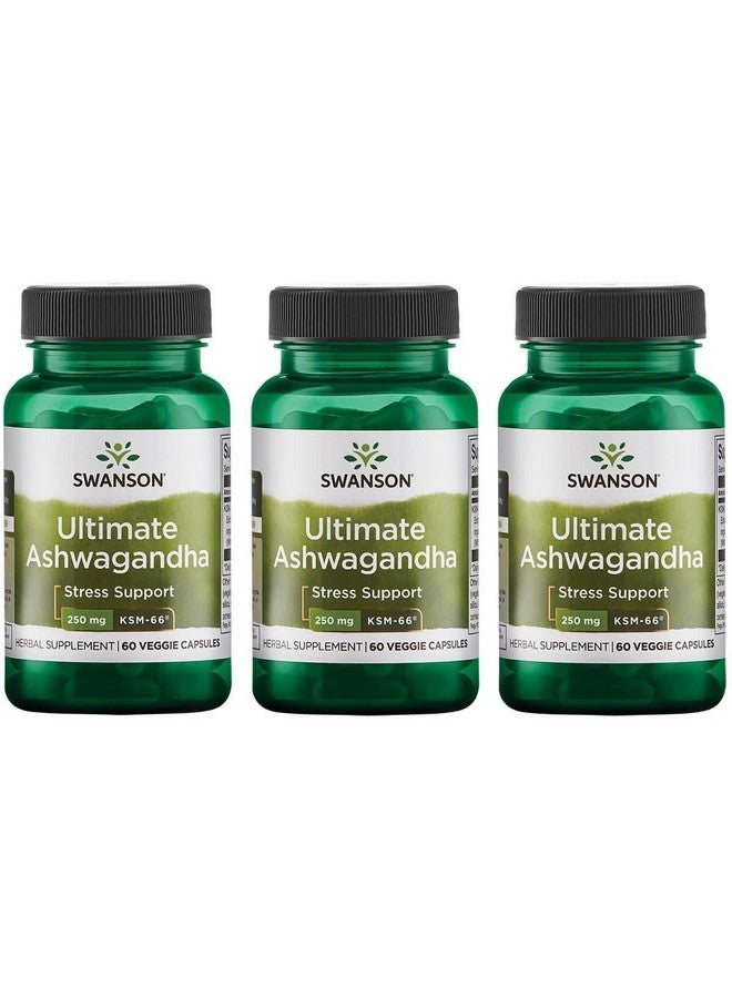 Swanson Ultimate Ashwagandha KSM-66 - Herbal Supplement Supporting Healthy Stress Levels & Relaxation - Natural Formula to Promote a Calm & Relaxed Mindset - (60 Veggie Capsules, 250mg Each) (3 Pack) - Image 1