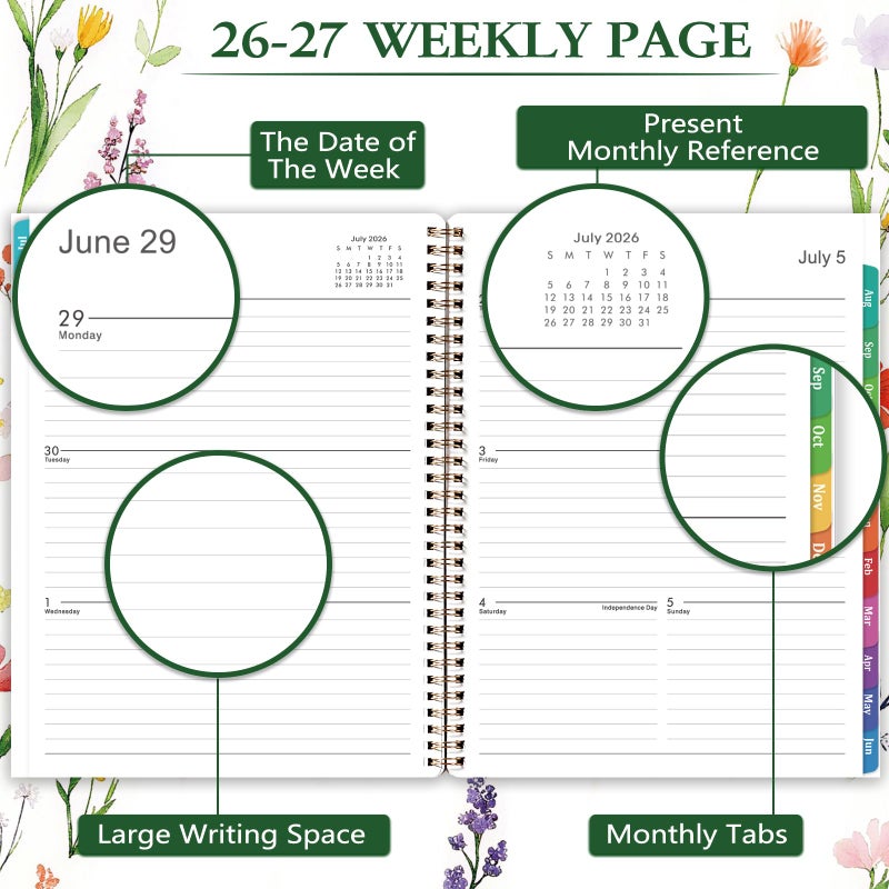 MaaIbok 2026-2027 Planner - 9" x 11" Planner Weekly and Monthly 2026-2027, from JULY 2026 to JUNE 2027, Academic Planners with Tabs, Twin-Wire Binding, Inner Pocket, Premium Thick Paper - Image 4