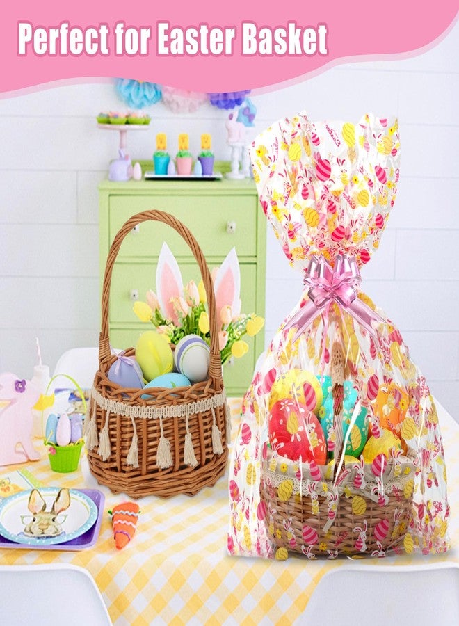 SUREHOME Cellophane Bags for Gift Baskets 24 x 30 Inch Large Clear Gift Bags for Easter Baskets Wrap, Set Of 10 Plastic Cello Bunny Treat Bag with Pull Bow Ribbon for Large Easter Basket - Image 3