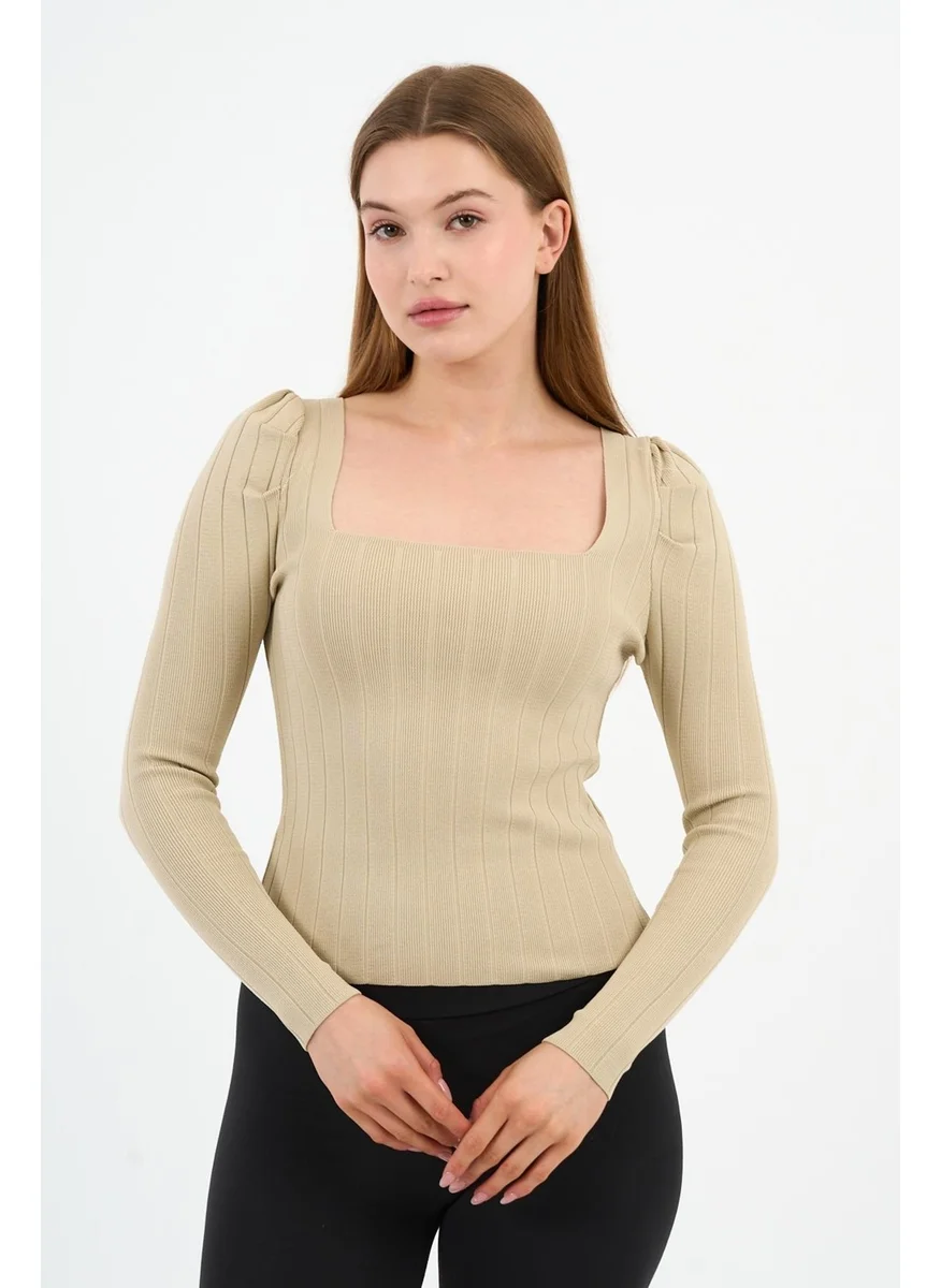 Alexander Gardi Square Neck Pleated Sleeve Knitted Sweater (A91983-S)
