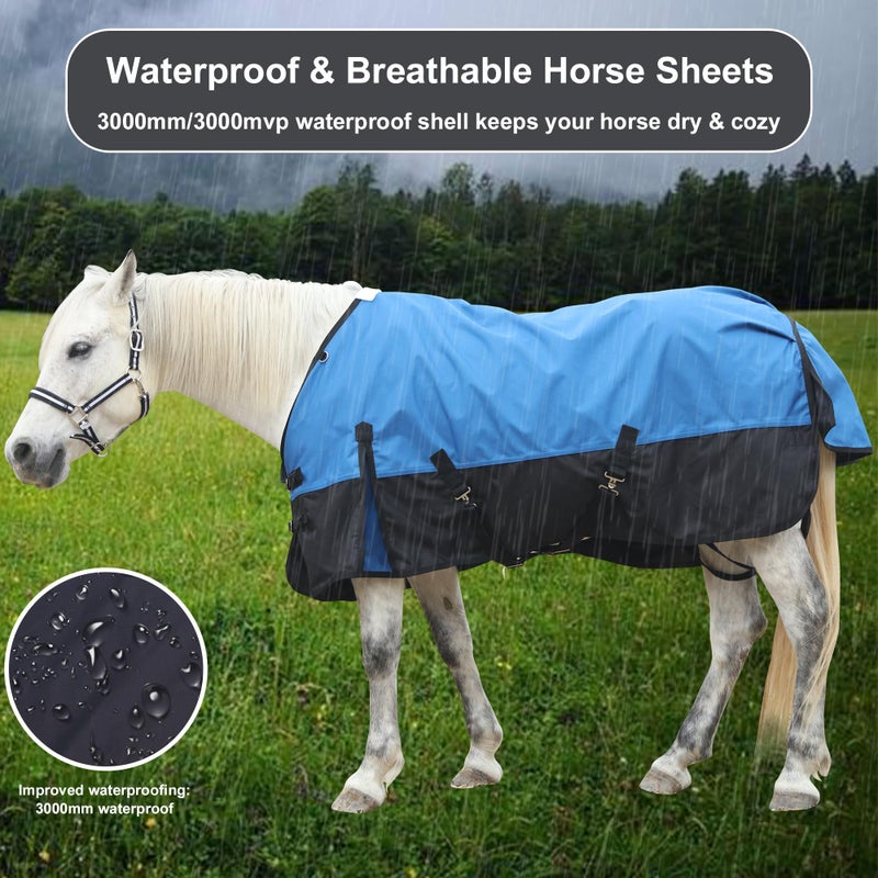 Gallopoff 1200D Ripstop Waterproof Breathable Horse Blanket (0g No Fill), Lightweight Turnout Rain Sheet, Keeps Dry in Mud & Wet Weather Blueblack 78" - Image 4