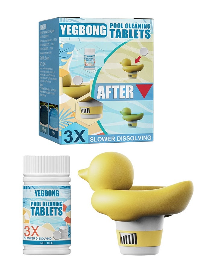 YEGBONG Pool Cleaning Float And Purifier Tablets Kit, 100g Chlorine Tablets, Chlorinating Tablets with Chlorine Floater Dispenser, Long Lasting Chlorinating Tabs, Chlorine Tabs for for Swimming Pools Hot Tubs, Swimming Pool Cleaning Tablet - Image 1