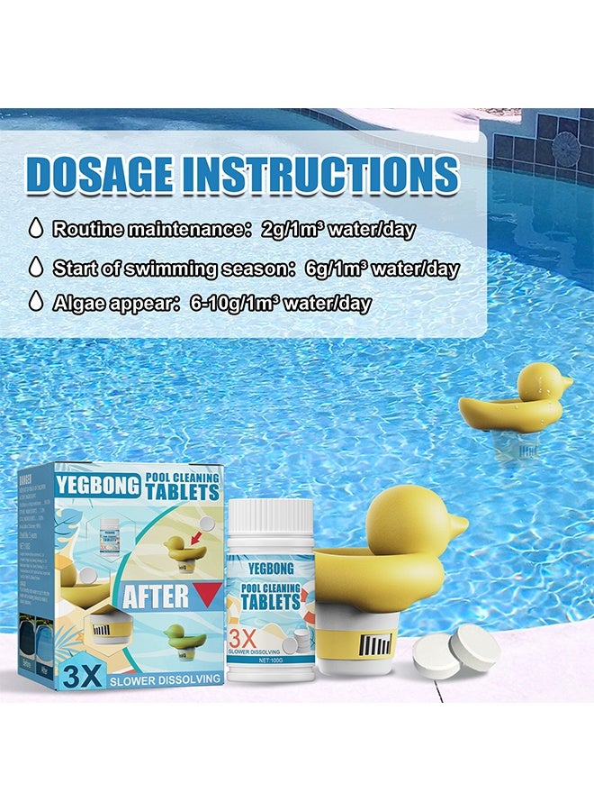 YEGBONG Pool Cleaning Float And Purifier Tablets Kit, 100g Chlorine Tablets, Chlorinating Tablets with Chlorine Floater Dispenser, Long Lasting Chlorinating Tabs, Chlorine Tabs for for Swimming Pools Hot Tubs, Swimming Pool Cleaning Tablet - Image 3