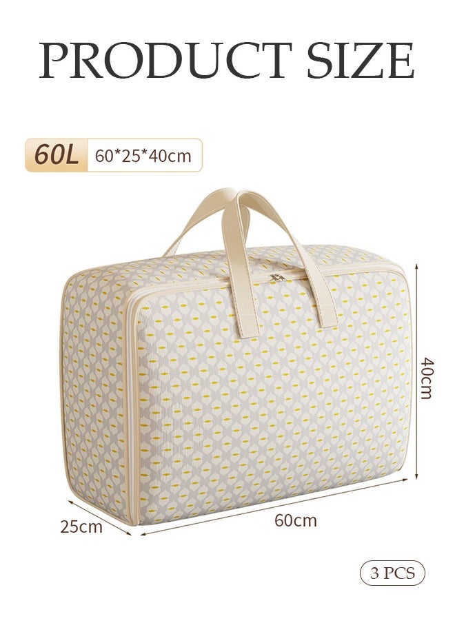 DUNISO 3Pcs Moving Storage Bag with Zipper,Moving Bags, Foldable Storage Bags,Large Capacity Multipurpose Clothes Organizing Storage Bag with Strong Handles,Duty Tote For Space Saving,For Clothes,Bedding,Comforters,Pillows,60x25x40cm(60L)  - Image 2