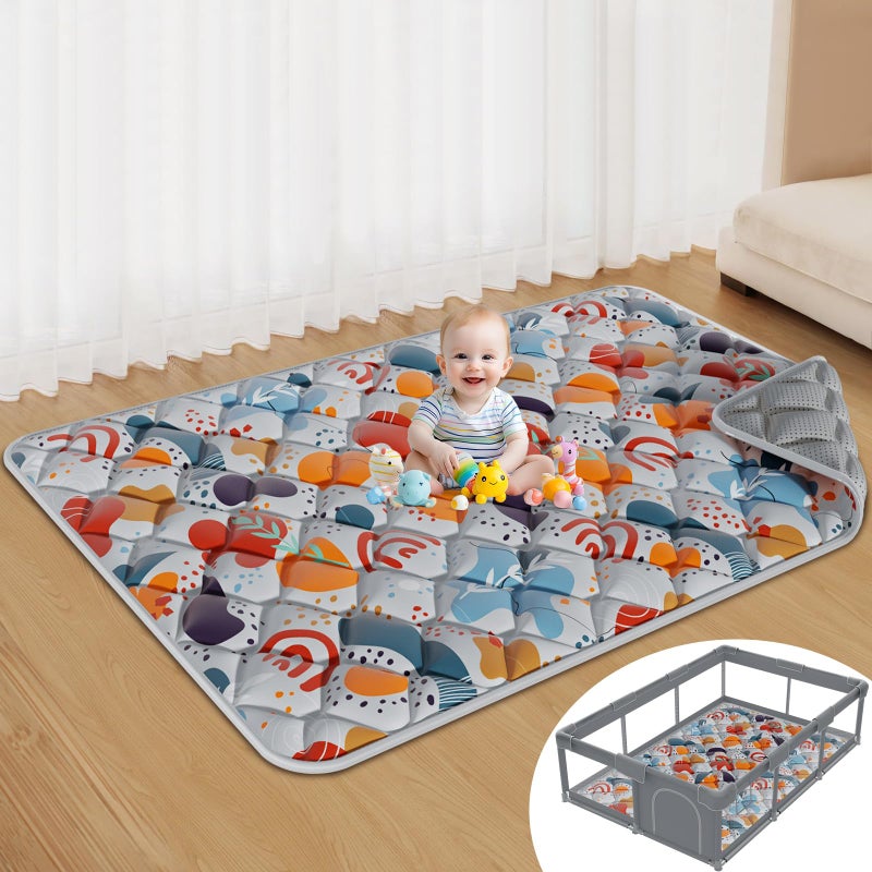 Jaobeem Baby Play Mats for Floor, Foldable 74x50 Playpen Mat Grey, Thicken Cushioning Padding Playmate for Baby and Toddlers Infants, Non-Slip, Machine Washable, Easy to Store - Image 1