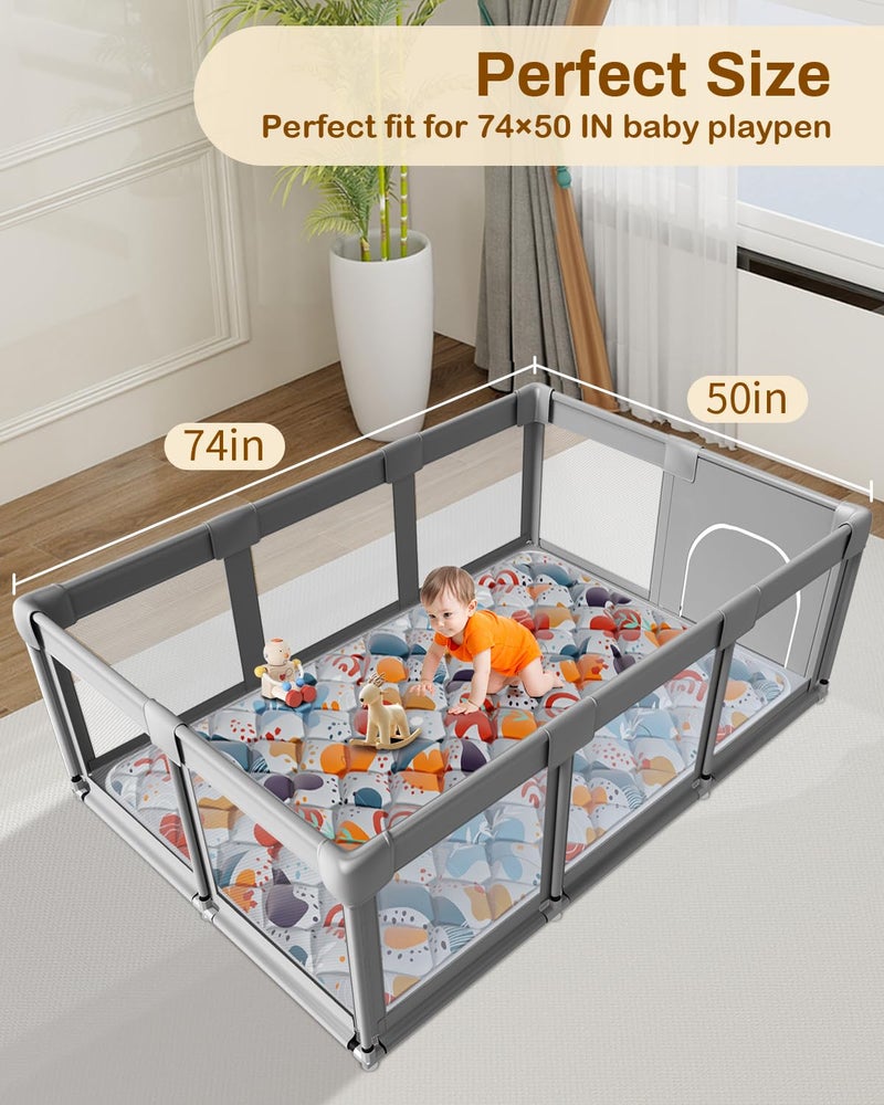 Jaobeem Baby Play Mats for Floor, Foldable 74x50 Playpen Mat Grey, Thicken Cushioning Padding Playmate for Baby and Toddlers Infants, Non-Slip, Machine Washable, Easy to Store - Image 2