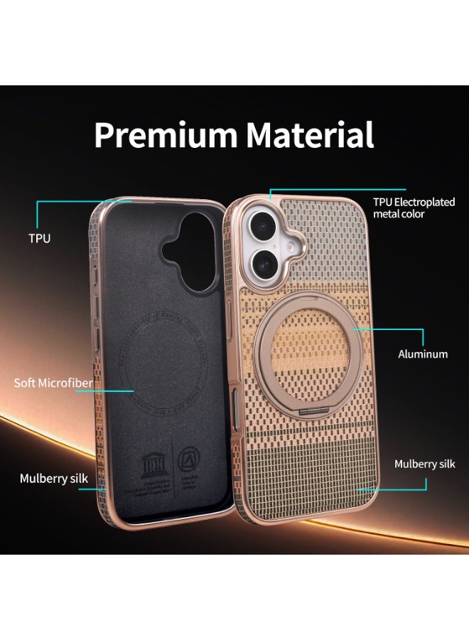 Phone Case for iPhone 16 Case with Stand, Luxury Fashion Silk Phone Cover for Women, Magnetic TPU Shockproof Protective Phone Case, MagSafe Compatible (Sunset Gold) - Image 3
