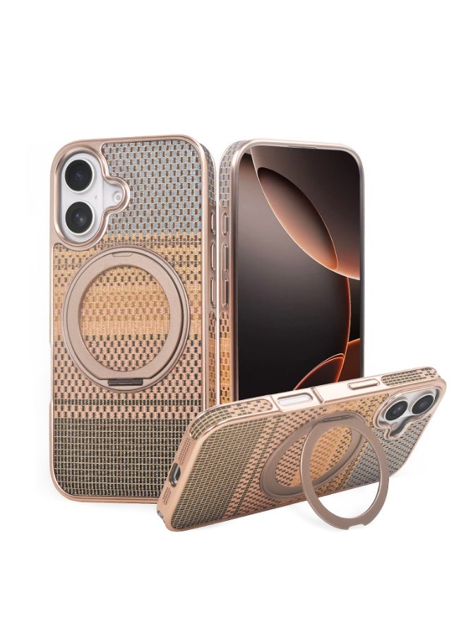 Phone Case for iPhone 16 Case with Stand, Luxury Fashion Silk Phone Cover for Women, Magnetic TPU Shockproof Protective Phone Case, MagSafe Compatible (Sunset Gold) - Image 1