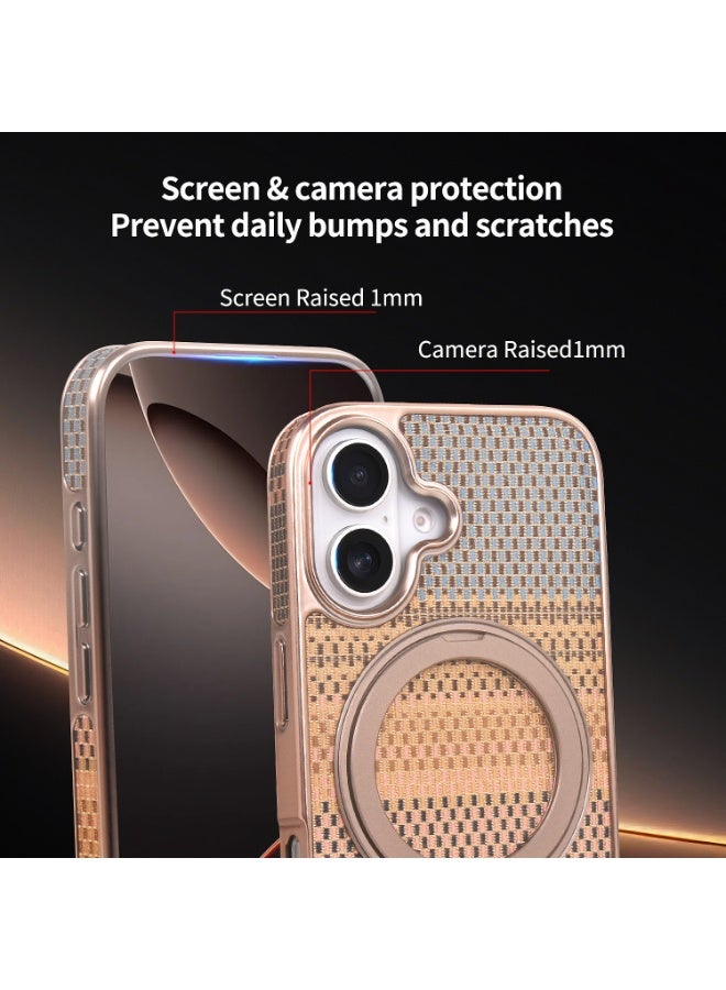 Phone Case for iPhone 16 Case with Stand, Luxury Fashion Silk Phone Cover for Women, Magnetic TPU Shockproof Protective Phone Case, MagSafe Compatible (Sunset Gold) - Image 5