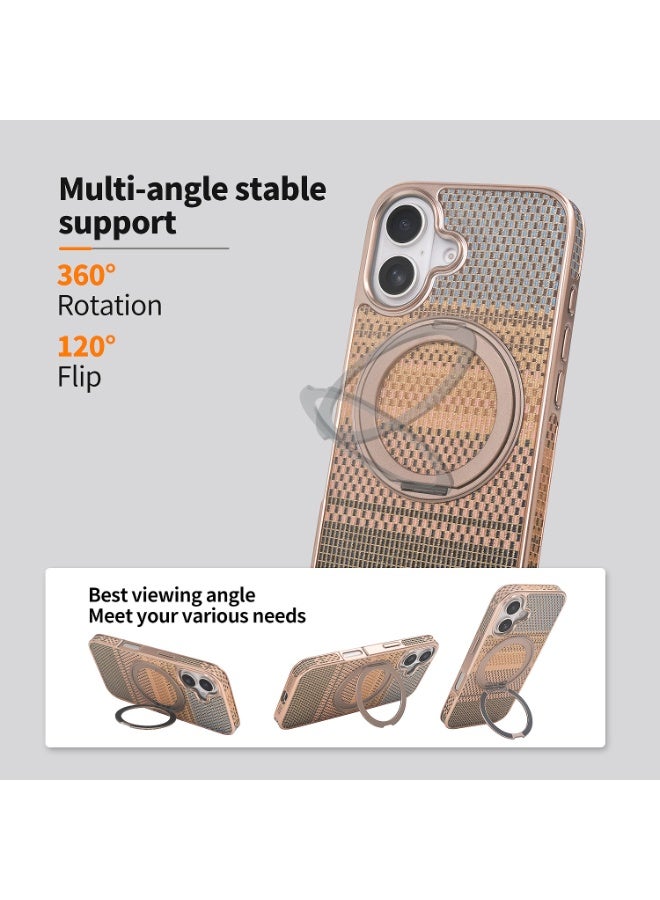 Phone Case for iPhone 16 Case with Stand, Luxury Fashion Silk Phone Cover for Women, Magnetic TPU Shockproof Protective Phone Case, MagSafe Compatible (Sunset Gold) - Image 2