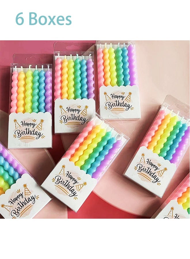 6 Boxes of Rainbow Spiral Birthday Candles with Holders, Party Candles, Cake Candles - Image 1