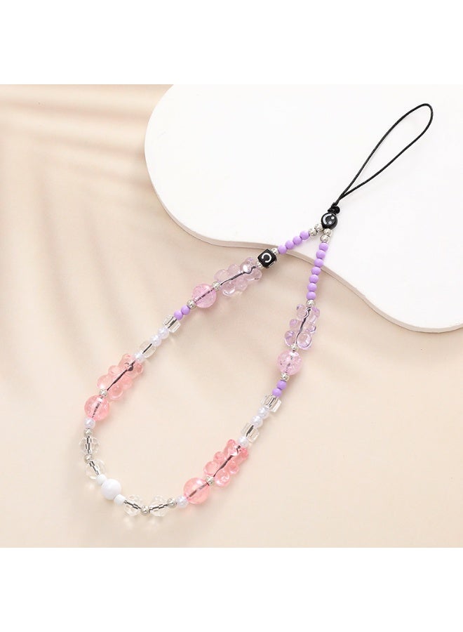 NIBEMINENT Beaded Phone Lanyard, Anti Lost Removable Wrist Strap, K048 Purple Teddy Bracelet Pendant, Phone Keychain Lanyard