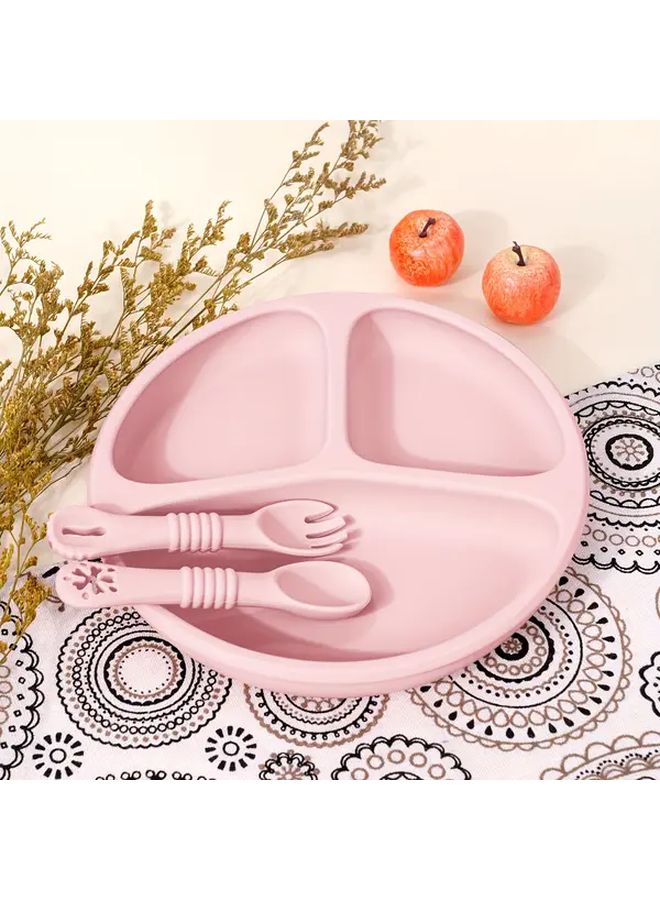 1pc Green Silicone Baby Feeding Set With Divided Suction Plate LED Weaning Kit Plates And Utensils First Eating Essentials Outdoor Tableware For Camping - Image 1