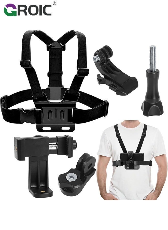 Chest Strap Holder for Phone Hero11, 10, 9, 8, 7, 6, 5 Action Camera Accessories POV, Headband Holder, Adjustable Clip