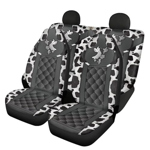 Howilath Cow Print 4 Pieces Car Seat Covers Full Set Front and Back Rear Split Bench Protector Universal Fit for Most Cars Trucks SUV Vans - Image 1