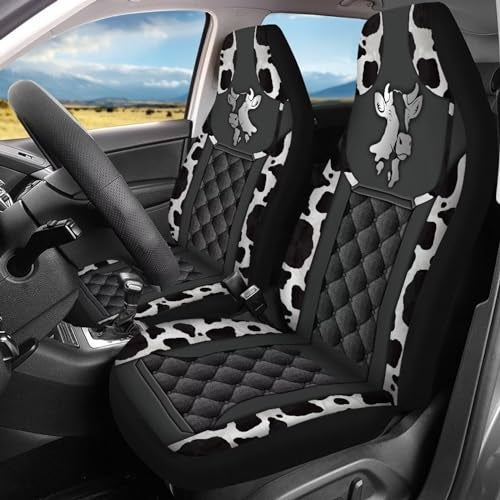 Howilath Cow Print 4 Pieces Car Seat Covers Full Set Front and Back Rear Split Bench Protector Universal Fit for Most Cars Trucks SUV Vans - Image 3