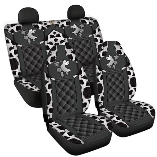 Howilath Cow Print 4 Pieces Car Seat Covers Full Set Front and Back Rear Split Bench Protector Universal Fit for Most Cars Trucks SUV Vans - Image 4