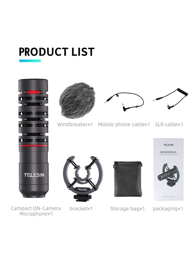 TELESIN Universal On Camera Video Microphone External Mic Shotgun for Dslr IPhone Andriod Smartphone Vlogging For Canon Nikon Sony Camera Camcorder