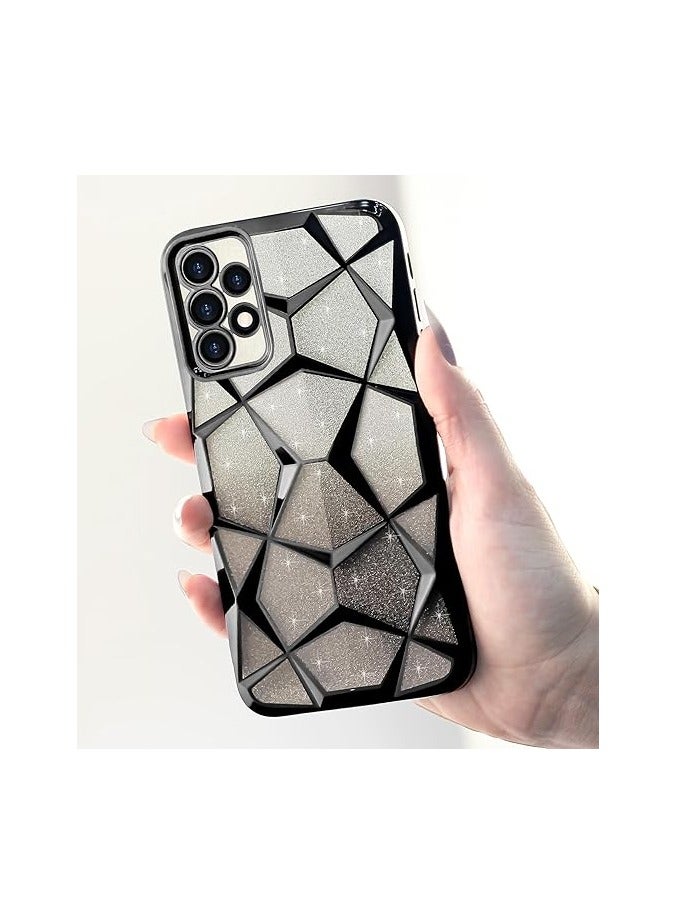 Compatible with Samsung Galaxy A23 Case Plating Bling Gradient Glitter Clear Cover Soft TPU Silicone Cute Camera Protection Shockproof Back for Women Girls Case - Black