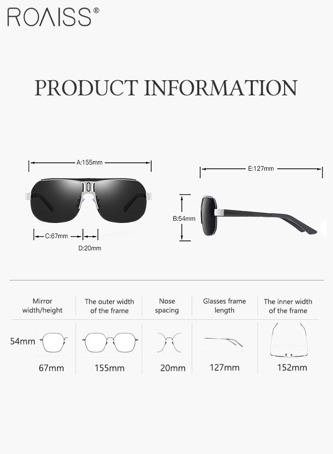 roaiss Men's Retro Aviator Polarized Sunglasses, UV400 Protection Sun Glasses with Alloy Frame, Fashion Anti-Glare Oversize Sun Shades for Men Driving, Fishing, Traveling, Black Silver, 67mm - Image 4
