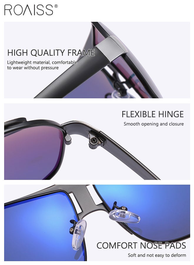 roaiss Men's Retro Aviator Polarized Sunglasses, UV400 Protection Sun Glasses with Alloy Frame, Fashion Anti-Glare Oversize Sun Shades for Men Driving, Fishing, Traveling, Black Silver, 67mm - Image 5