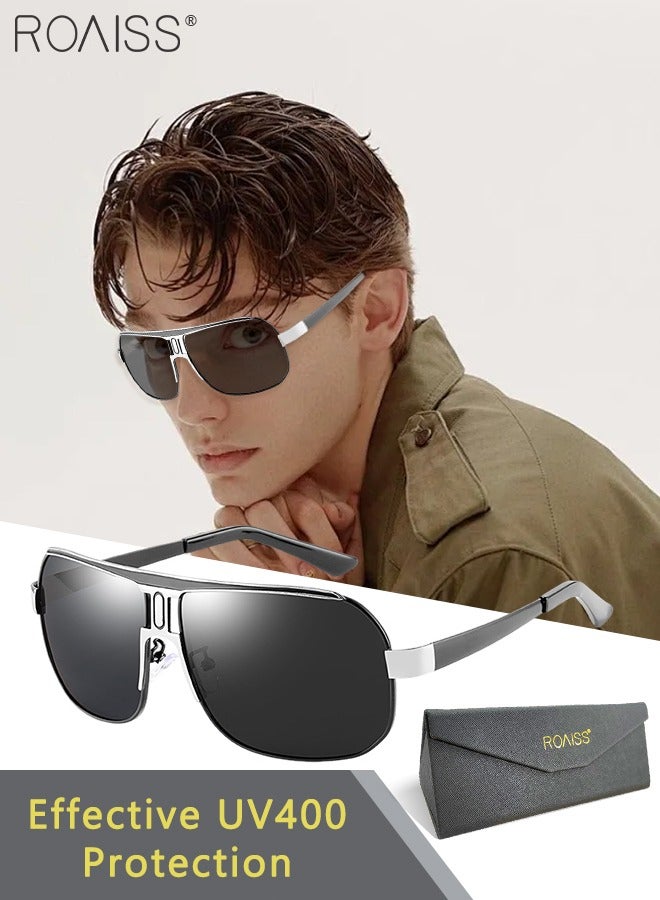 roaiss Men's Retro Aviator Polarized Sunglasses, UV400 Protection Sun Glasses with Alloy Frame, Fashion Anti-Glare Oversize Sun Shades for Men Driving, Fishing, Traveling, Black Silver, 67mm - Image 1