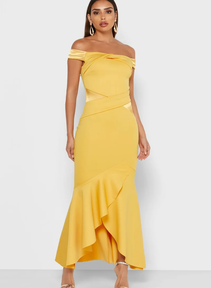 Lipsy Yellow Bardot Dress Lipsy Bardot Ruffle Midi Dress 2025