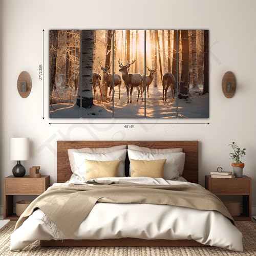 The Castle Decor Beautiful Deer Wall Painting for Living Room Big Size - Deer Wall Painting for Bedroom, Office, Drawing Room, Hotel - Elegant Wall Decor Art for Home Decoration, Gifting (27x48 inch) - Image 2