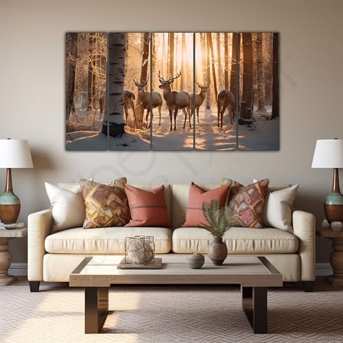 The Castle Decor Beautiful Deer Wall Painting for Living Room Big Size - Deer Wall Painting for Bedroom, Office, Drawing Room, Hotel - Elegant Wall Decor Art for Home Decoration, Gifting (27x48 inch) - Image 1