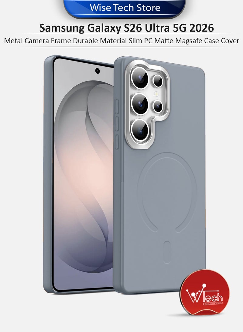 دبليو تيك غطاء هاتف سامسونج جالاكسي S26 ألترا 5G 2026 بإطار كاميرا معدني، مادة متينة، غطاء نحيف من البلاستيك القوي مطفي مع ماجسيف (MCMPMN) - رمادي - Image 1