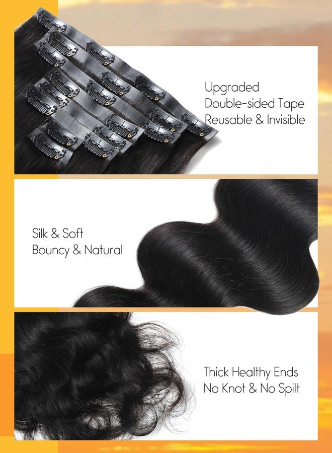 Caliee 16 Inch Body Wave Clip in Hair Extensions Real Human Hair Invisible Skin Weft Virgin Human Hair Soft 8Pcs 115G Natural Black Body Wave Clip ins Human Hair - Image 4