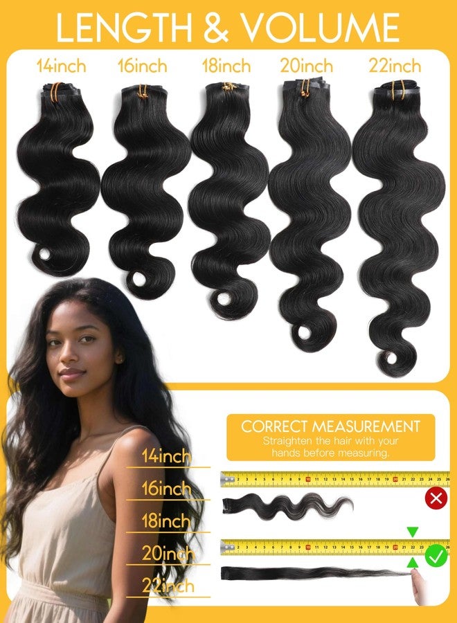 Caliee 16 Inch Body Wave Clip in Hair Extensions Real Human Hair Invisible Skin Weft Virgin Human Hair Soft 8Pcs 115G Natural Black Body Wave Clip ins Human Hair - Image 5