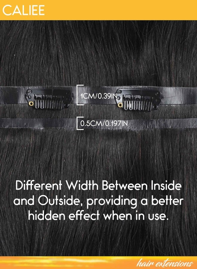 Caliee 16 Inch Body Wave Clip in Hair Extensions Real Human Hair Invisible Skin Weft Virgin Human Hair Soft 8Pcs 115G Natural Black Body Wave Clip ins Human Hair - Image 3