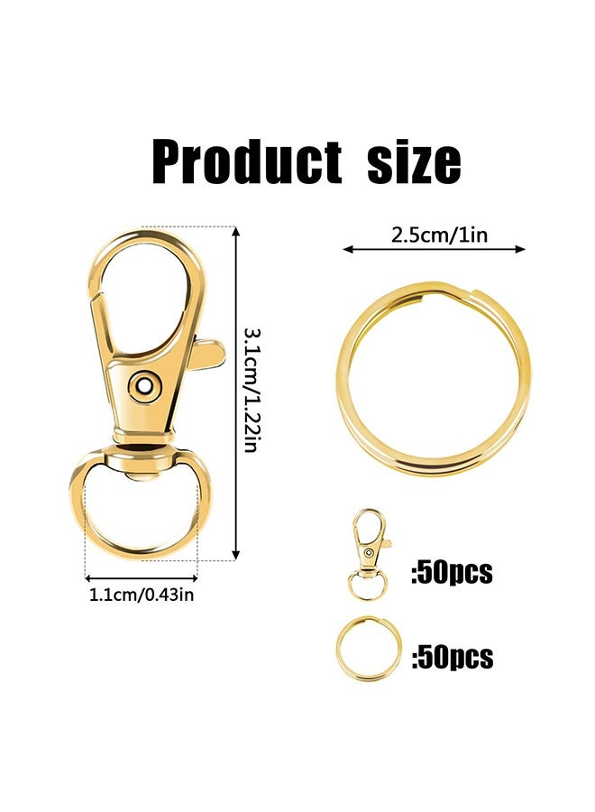 Peachjoy 100PCS Gold Swivel Clasps Lanyard Snap Hooks with Key Rings, Key Chain Clip Hooks Lobster Claw Clasps for Keychains Jewelry DIY Crafts (Swivel Clasps+Key Rings) - Image 4