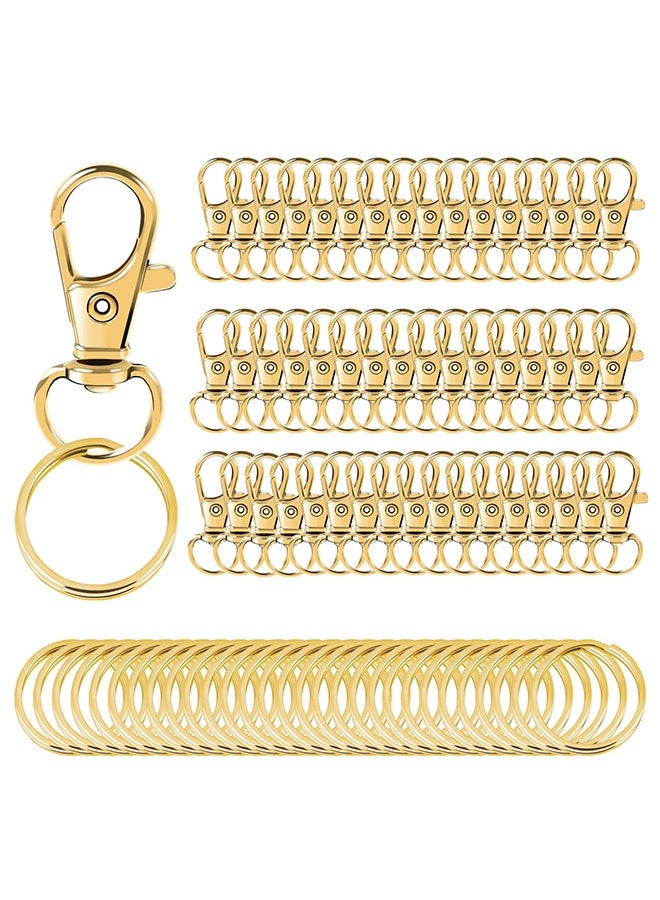 Peachjoy 100PCS Gold Swivel Clasps Lanyard Snap Hooks with Key Rings, Key Chain Clip Hooks Lobster Claw Clasps for Keychains Jewelry DIY Crafts (Swivel Clasps+Key Rings) - Image 1