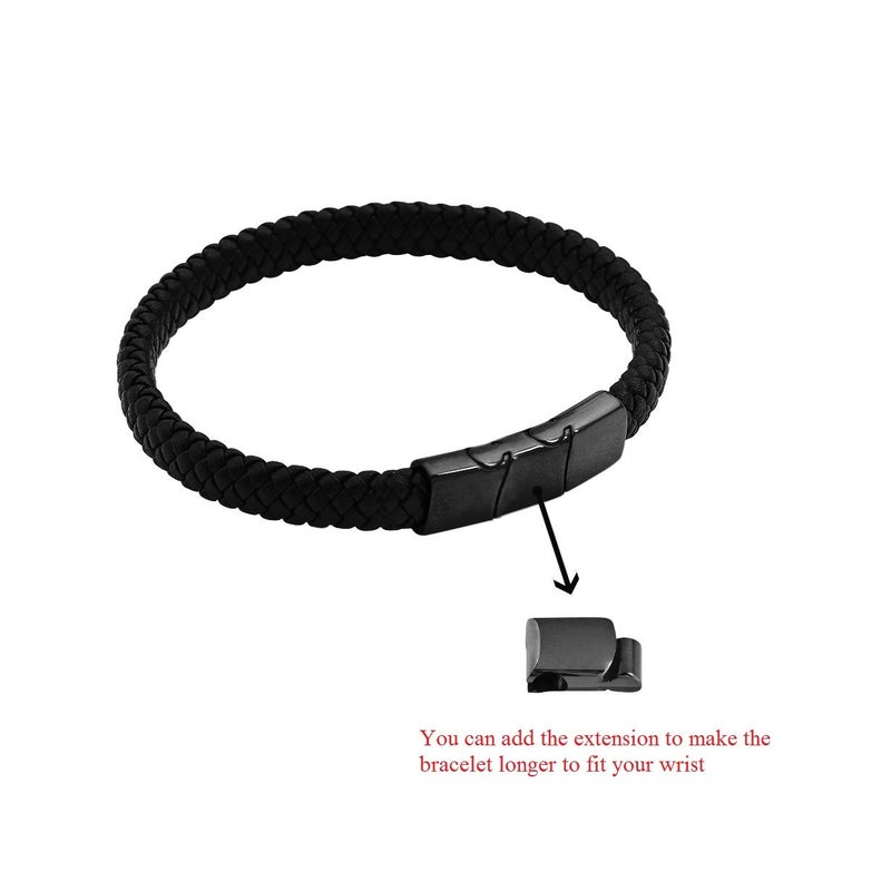 Geoffrey Beene Men's Braided Genuine Leather Bracelet with Stainless Steel Closure, Black - Image 5