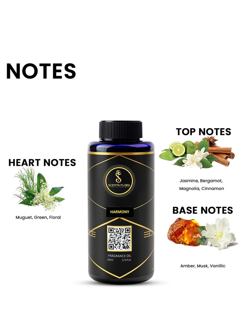 Scenta Flora - HARMONY - Diffuser Aroma Oil  | A Blend of Jasmine, Floral, and Amber | Ideal for living rooms, bedrooms, or offices | Designed to Enrich Any Space - Aromatherapy (200ml) - Image 1