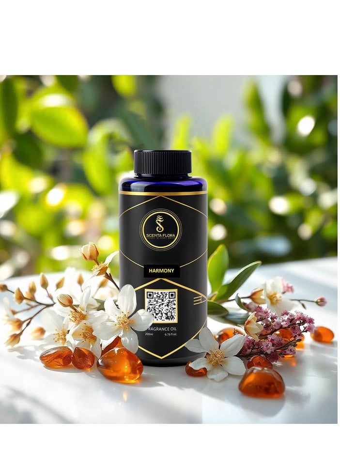 Scenta Flora - HARMONY - Diffuser Aroma Oil  | A Blend of Jasmine, Floral, and Amber | Ideal for living rooms, bedrooms, or offices | Designed to Enrich Any Space - Aromatherapy (200ml) - Image 1