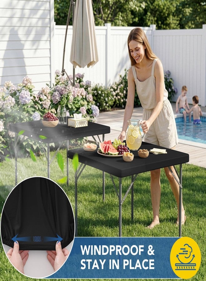 Enjoyidea أغطية طاولة مربعة الشكل، مطاطية، عبوة من قطعتين، أسود، 34 × 34 بوصة - Image 3