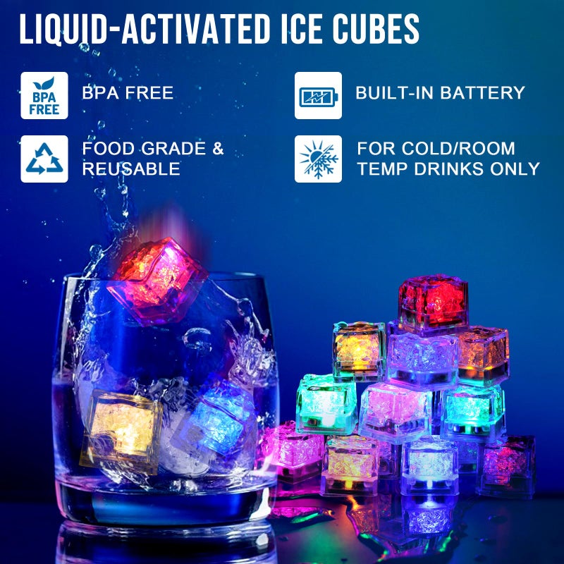Nonley Light Up Ice Cubes for Drinks, 12 Pack LED Ice Cubes Liquid Activated, Glow in The Dark Waterproof Ice Cubes for Home Bar Supplies Summer Party Wedding Decor - Image 3