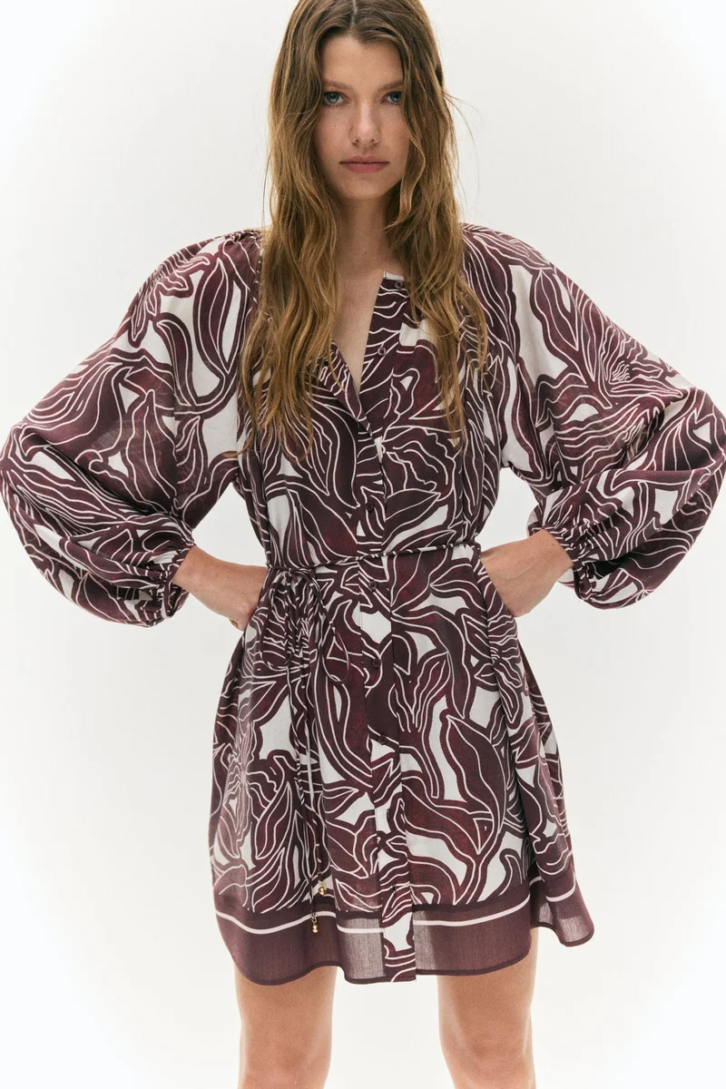 اتش اند ام فستان فضفاض بحزام قابل للربط