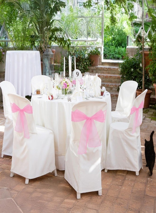 Aysatogc 10PCS Pink Chair Sashes, Organza Elegant Chair Bows Sheer Ribbon Tie Back Universal Chiffon Knots Ties for Wedding Banquet Party Decoration Classroom - Image 4