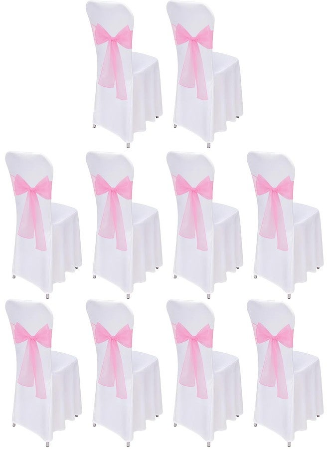 Aysatogc 10PCS Pink Chair Sashes, Organza Elegant Chair Bows Sheer Ribbon Tie Back Universal Chiffon Knots Ties for Wedding Banquet Party Decoration Classroom - Image 1