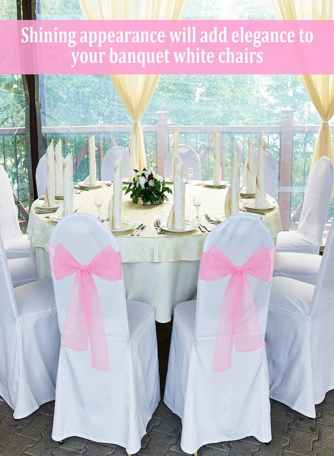 Aysatogc 10PCS Pink Chair Sashes, Organza Elegant Chair Bows Sheer Ribbon Tie Back Universal Chiffon Knots Ties for Wedding Banquet Party Decoration Classroom - Image 2