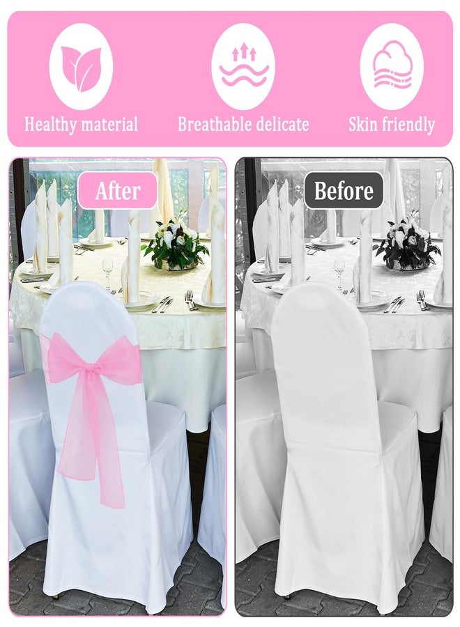 Aysatogc 10PCS Pink Chair Sashes, Organza Elegant Chair Bows Sheer Ribbon Tie Back Universal Chiffon Knots Ties for Wedding Banquet Party Decoration Classroom - Image 3