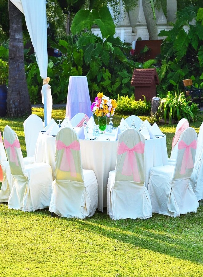 Aysatogc 10PCS Pink Chair Sashes, Organza Elegant Chair Bows Sheer Ribbon Tie Back Universal Chiffon Knots Ties for Wedding Banquet Party Decoration Classroom - Image 5
